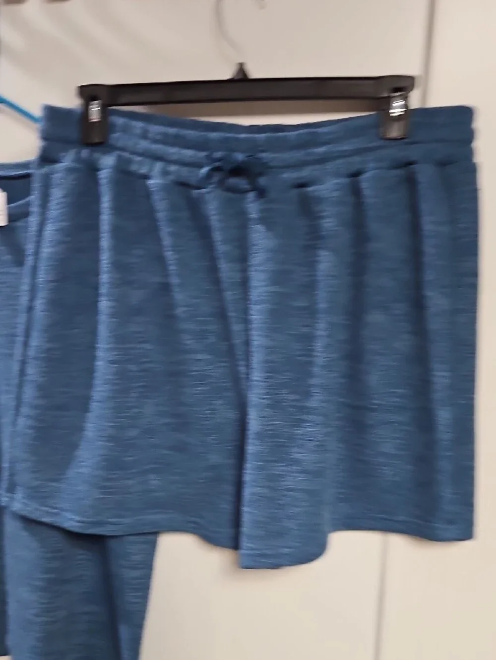 Relaxed Blue Women's Knit Pajama Set - Short Sleeve Top & Drawstring Shorts